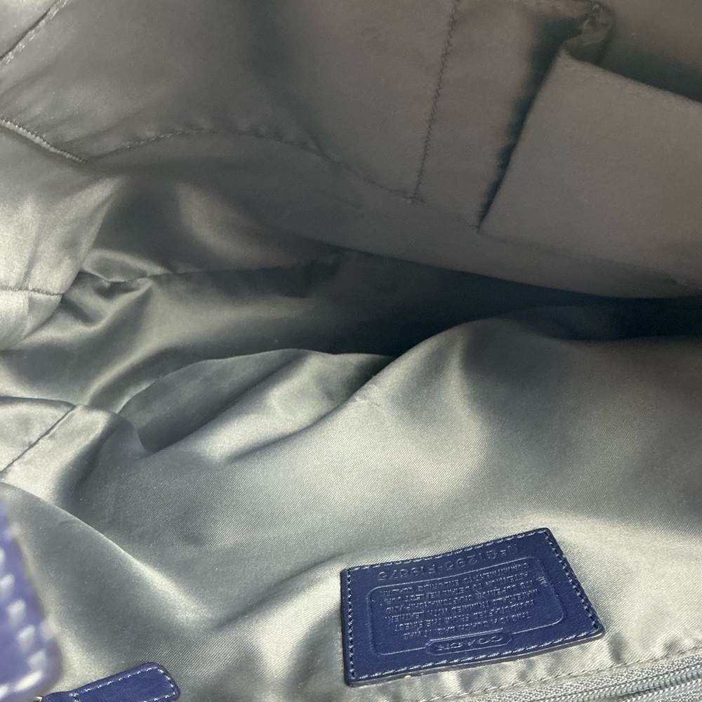 Coach Y2K Optic Art Signature Navy Blue‎ Silver Metallic Tote Shoulder Bag - Picture 13 of 15